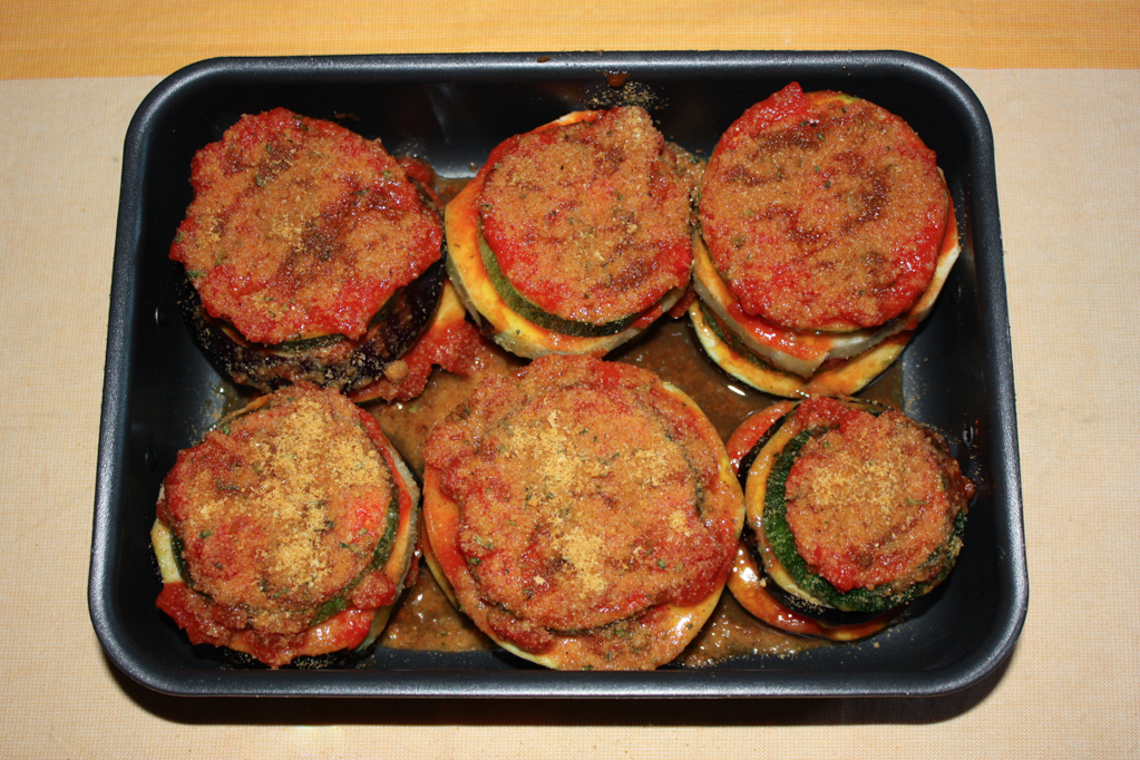 torre di zucchine e melanzane - torre completa