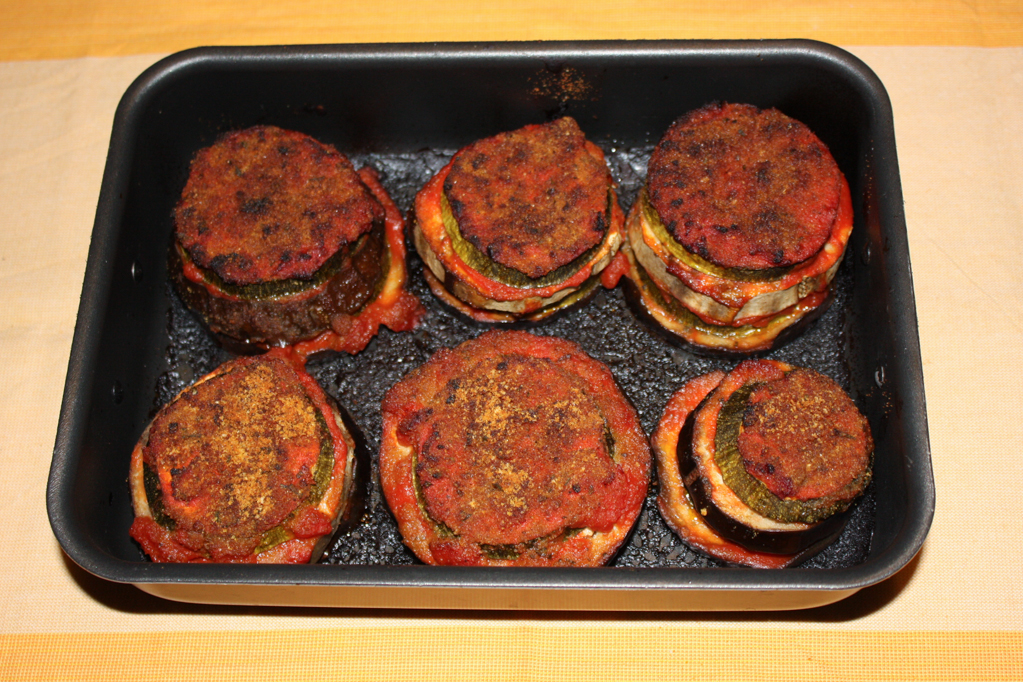 torre di zucchine e melanzane - cuocere la torre