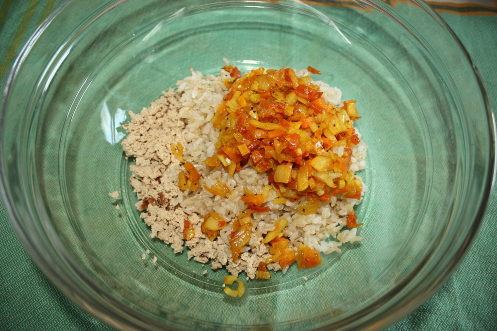 polpette di riso - unire gli ingredienti