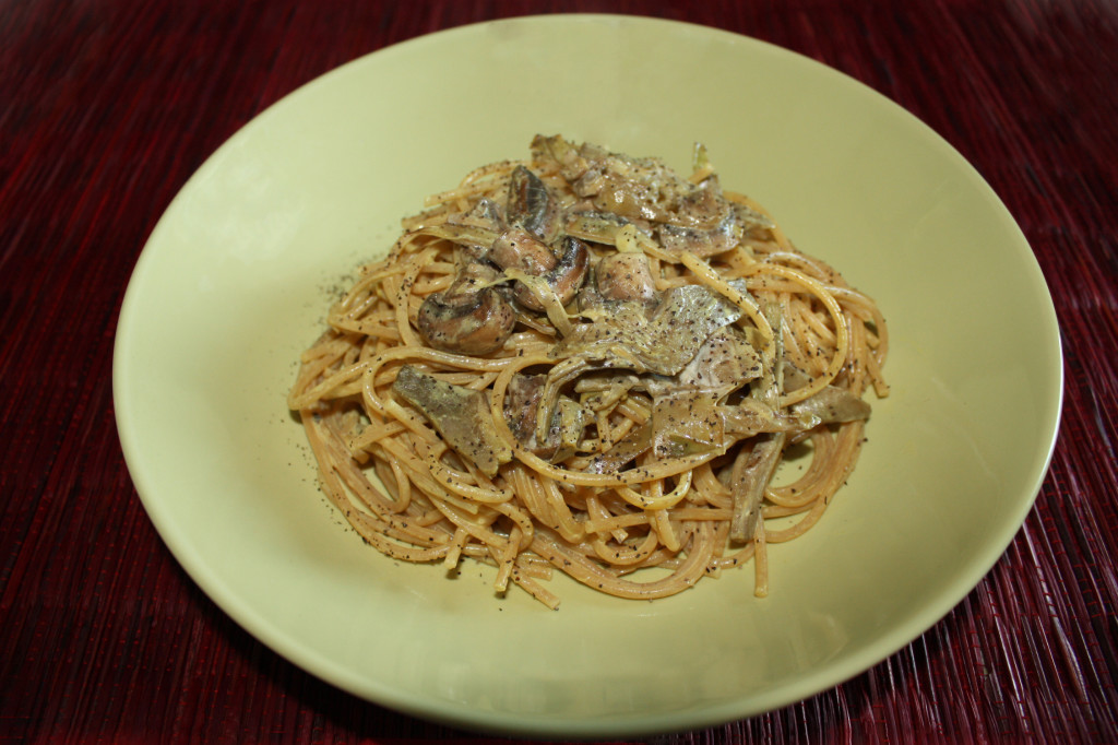 spaghetti con funghi e carciofi - piatto pronto